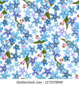 Vector floral seamless pattern in gentle colors on white background forget-me-not flowers for fabric design