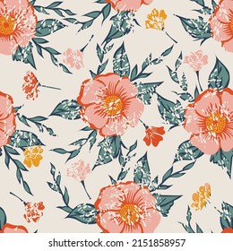 vector floral seamless pattern  grange  flowers in pastel colors vector repeat for home textile fashion wallpaper background