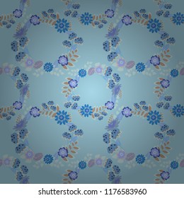 Vector floral seamless pattern. Gray, blue and brown background with flowers pattern.