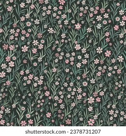 Vector floral seamless pattern. Seamless pattern in gray and yellow on a white background. Autumn is not bright colors of grass fields and flowers.