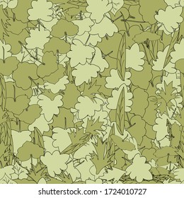 Vector floral seamless pattern, in green for design of paper, textile, wrapping, Hand painted