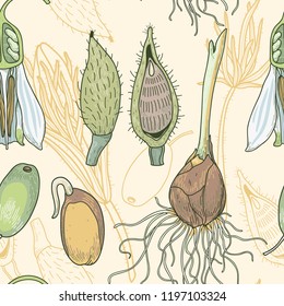 vector floral seamless pattern with hand drawn botany elements