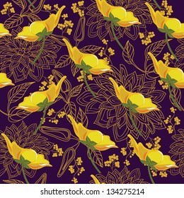 Vector floral seamless pattern with hand drawn flowers