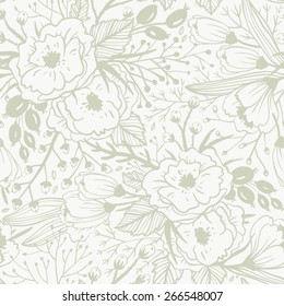 vector floral seamless pattern with hand drawn vintage  blooms