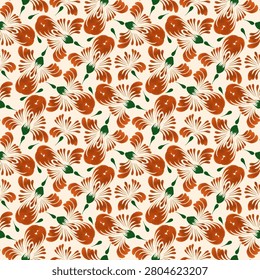 Vector floral seamless pattern from hand painted marigold flowers on a beige background