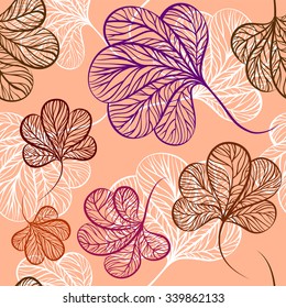 Vector floral seamless pattern. Hand drown autumn leaves.