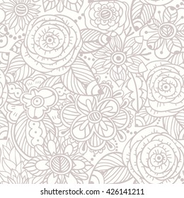 vector floral seamless pattern with hand drawn abstract blooms