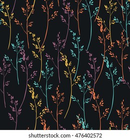 vector floral seamless pattern with hand drawn silhouettes of grass
