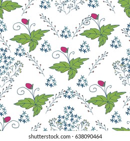 Vector Floral Seamless Pattern. Hand Drawn Fashion Illustration. Meadow flowers. For Textile, Fabric, Manufacturing, Cards, Wallpaper, Wrapping.