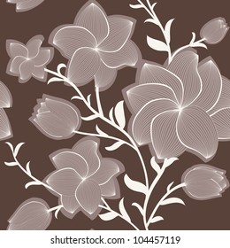 Vector floral seamless pattern with hand-drawn flowers
