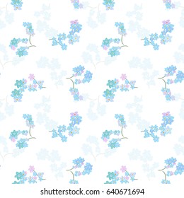 Vector floral seamless pattern. Illustration of little cute colored flowers. Blue, pink and violet florets on the light background