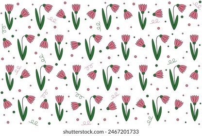 Vector Floral seamless pattern isolated white background. Summer Flowers endless Ornament can used textile, t-shirt, wall print. Vector Wallpaper ornate Template. Editable stroke.