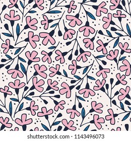 Vector floral seamless pattern with leaves and fantasy flowers.