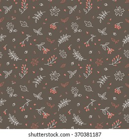 Vector floral seamless pattern with leaves and berries.