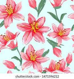 Vector floral seamless pattern with lilies.