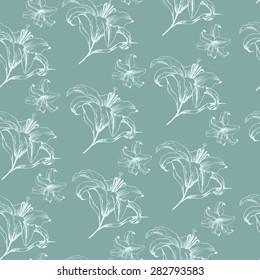 Vector floral seamless pattern with Lilies in vintage style. Floral background