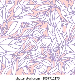 vector floral seamless pattern with linear hand drawn flowers
