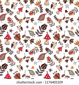 Vector floral seamless pattern. Lovely and funny elements and characters