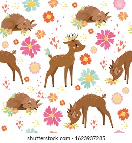 Vector floral seamless pattern. Lovely cute background with flowers and bouquets. Peonies and roses. Wild flowers for decoration. Pink background