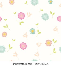Vector floral seamless pattern. Lovely cute background with flowers and bouquets. Minimalistic texture for children's things.