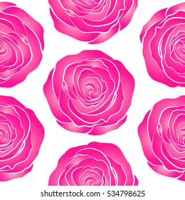 Vector floral seamless pattern. Magenta and neutral roses isolated on a white background.