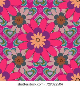 Vector floral seamless pattern. Magenta, pink and neutral background with flowers pattern.