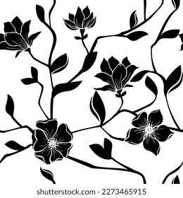 Vector floral seamless pattern of magnolia branches