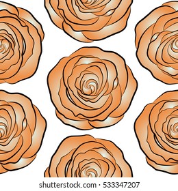 Vector floral seamless pattern. Neutral and orange roses isolated on a white background.