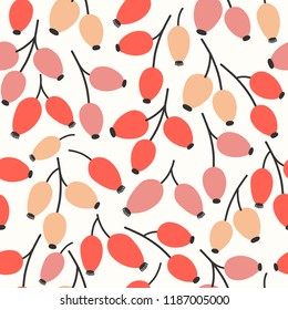 Vector floral seamless pattern on white. Abstract background with rosehip. Natural design.