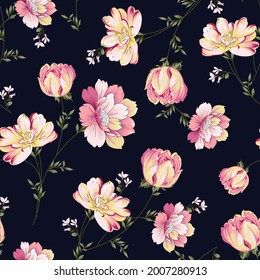 vector Floral seamless pattern on pink background