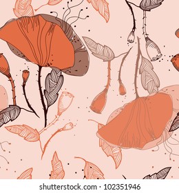 vector floral seamless pattern with orange poppies