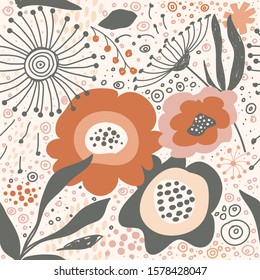Vector floral seamless pattern with organic abstract shapes. Abstract leaves geometrical shape and doodle elements. Modern abstract collage background for website, cards, textile, wrapping paper 