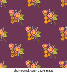 Vector floral seamless pattern. Ornament from simple flowers. Background for printing on paper, wallpaper, covers, textiles, fabrics, for decoration, decoupage, scrapbooking and other