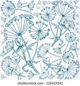 Vector floral seamless pattern with parsnip plant/blue.