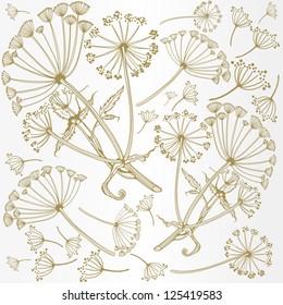 Vector floral seamless pattern with parsnip plant/gold.