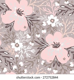 vector floral seamless pattern with pastel blooms