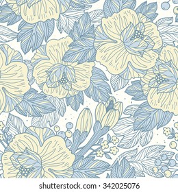  vector floral seamless pattern with pastel yellow roses