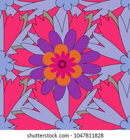 Vector floral seamless pattern. Pink, violet and neutral background with flowers pattern.