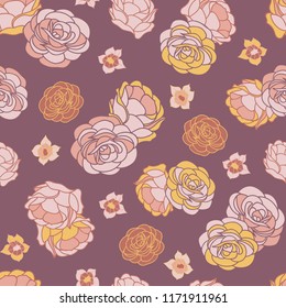Vector floral seamless pattern with pink and yellow desert rose flowers. Perfect for fabric, scrapbooking, wallpaper projects.