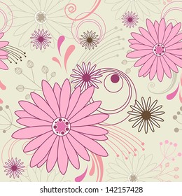 Vector floral seamless pattern with pink flowers