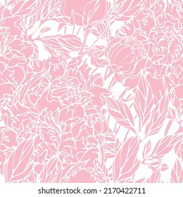Vector floral seamless pattern: pink peony flowers on white. Design for textile, wallpaper, wrapping paper.
