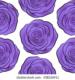 Vector floral seamless pattern. Purple and violet roses isolated on a white background.