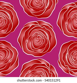 Vector floral seamless pattern. Purple, pink and red roses.