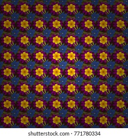 Vector floral seamless pattern. Purple, brown and yellow background with flowers pattern.