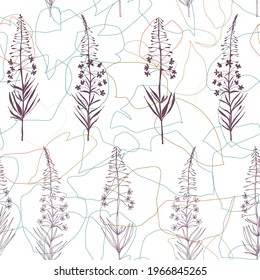 Vector floral seamless pattern. Realistic hand drawn flowers and leaves in pastel colors on white background.
