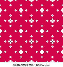 Vector floral seamless pattern. Red and beige geometric ornament, abstract background texture with small flower silhouettes, crosses. Festive holiday design for prints, decoration, gift paper, textile