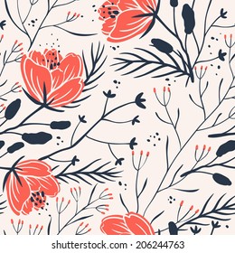 vector floral seamless pattern with red poppies