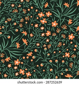 vector floral seamless pattern with red blooms on a dark background