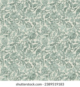 Vector floral seamless pattern. Romantic elegant endless background, doodle vector flowers and leaves.