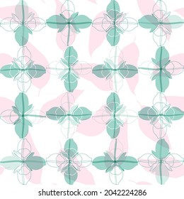 Patrón vectorial floral sin soldadura con palillos y hojas. Flores estilizadas a mano y hojas en colores pastel sobre fondo blanco.